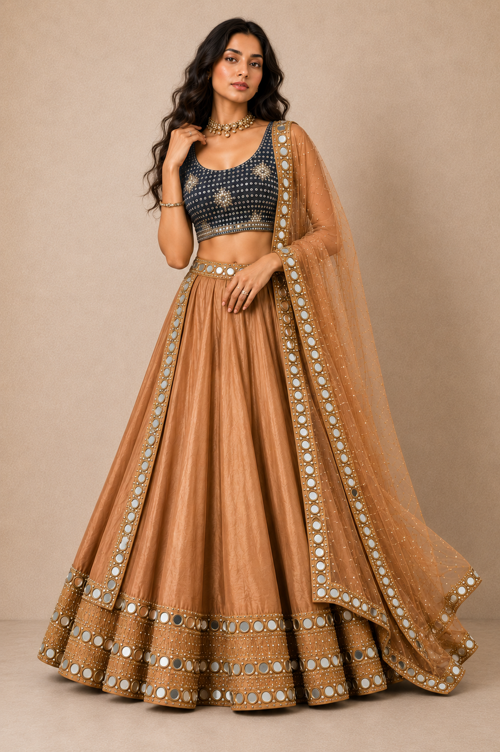 Copper Sequins Mirror Lehenga